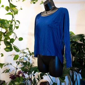 Mine High-Low Sheer Crop Blouse Navy, Size Medium